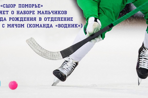 ГАУ АО СШОР "Поморье" на конкурсной основе проводит набор мальчиков 2014 года рождения в отделение хоккея с мячом (команда "Водник"). 